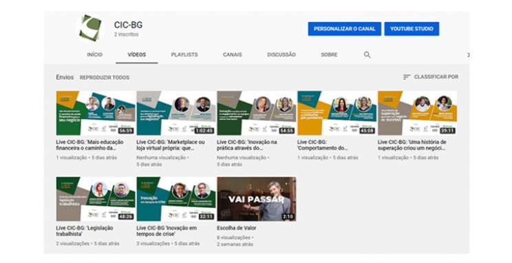 CIC-BG disponibiliza conteúdo das lives em canal no YouTube