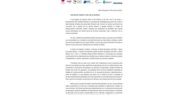 Carta aberta: trabalho é vida, não ao lockdown