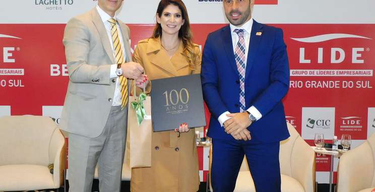 Rogério Capoani, presidente do CIC-BG, Carol Paiffer, empreendedora, e Eduardo Fernandez, presidente do LIDE-RS.