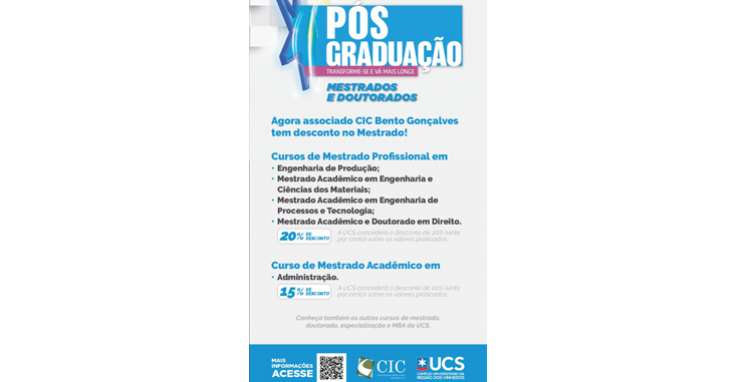 CIC-BG oferece descontos a associados para pós-graduação na UCS