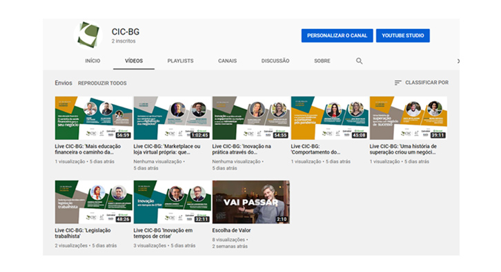 CIC-BG disponibiliza conteúdo das lives em canal no YouTube